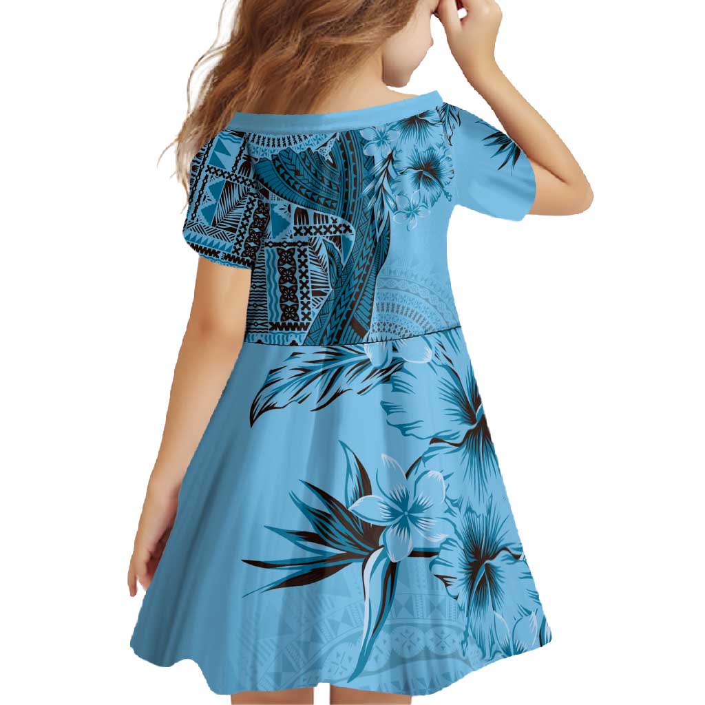 Bula Fiji Family Matching Tank Maxi Dress and Hawaiian Shirt Shark Tail Turquoise Masi Tapa LT7 - Polynesian Pride