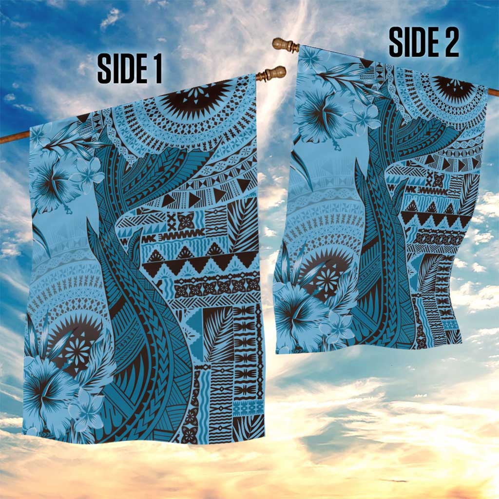 Bula Fiji Garden Flag Shark Tail Turquoise Masi Tapa