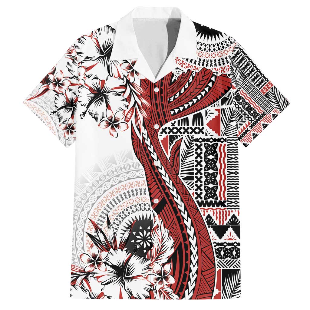 Bula Fiji Family Matching Long Sleeve Bodycon Dress and Hawaiian Shirt Shark Tail White Masi Tapa LT7 Dad's Shirt - Short Sleeve White - Polynesian Pride