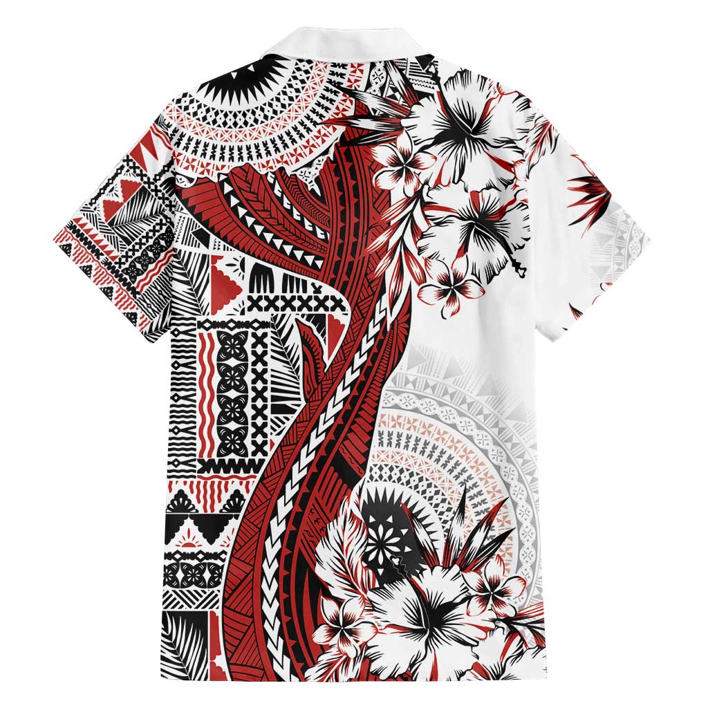 Bula Fiji Family Matching Long Sleeve Bodycon Dress and Hawaiian Shirt Shark Tail White Masi Tapa LT7 - Polynesian Pride