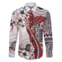 Bula Fiji Family Matching Long Sleeve Bodycon Dress and Hawaiian Shirt Shark Tail White Masi Tapa LT7 Dad's Shirt - Long Sleeve White - Polynesian Pride