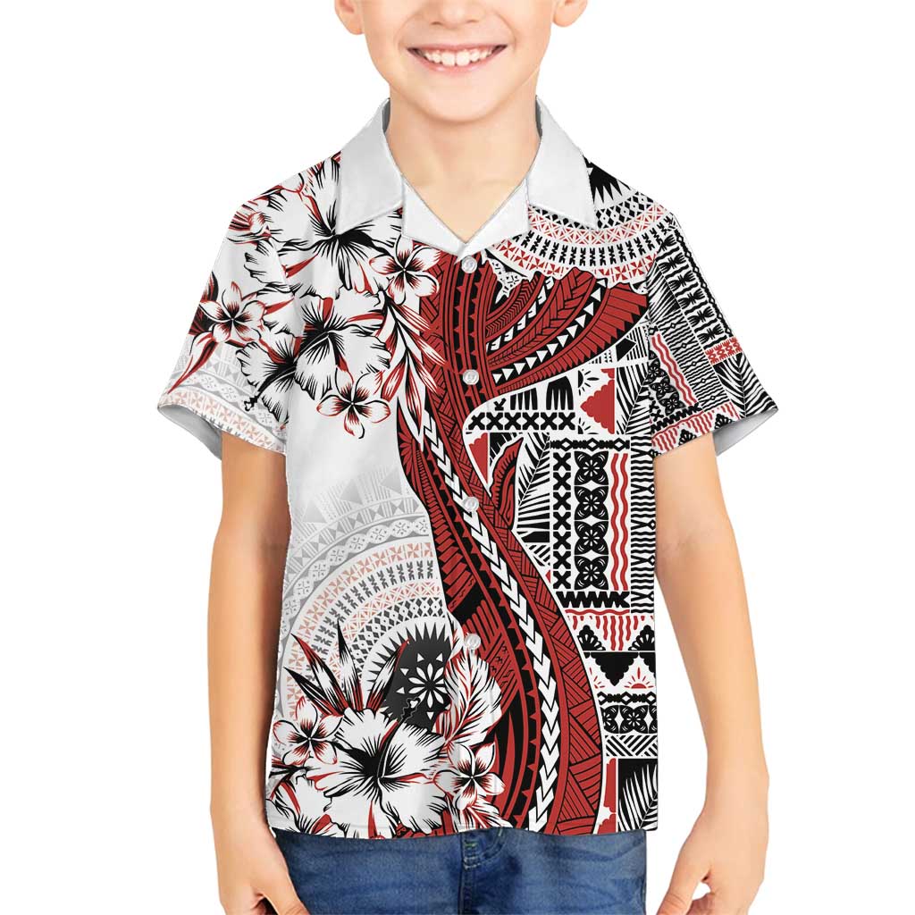 Bula Fiji Family Matching Long Sleeve Bodycon Dress and Hawaiian Shirt Shark Tail White Masi Tapa LT7 Son's Shirt White - Polynesian Pride