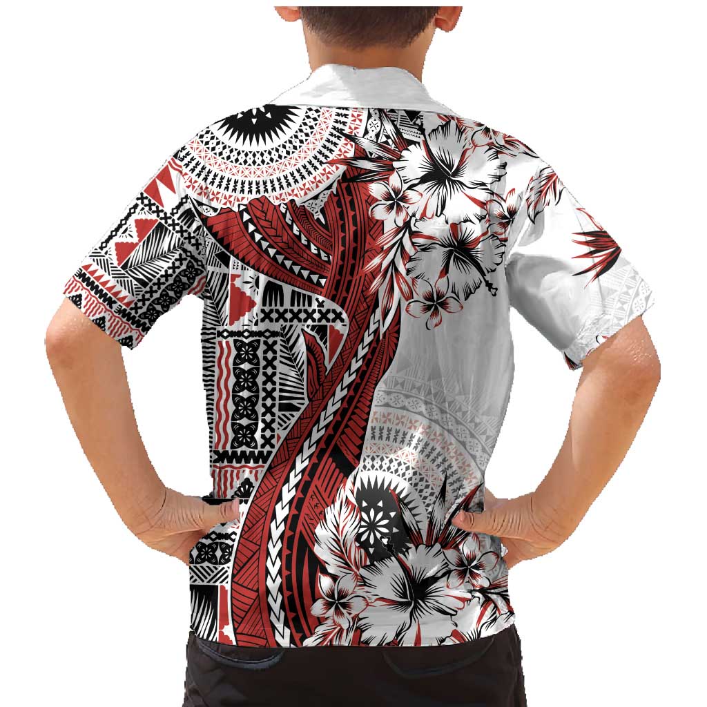 Bula Fiji Family Matching Mermaid Dress and Hawaiian Shirt Shark Tail White Masi Tapa LT7 - Polynesian Pride