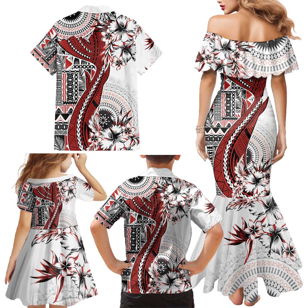 Bula Fiji Family Matching Mermaid Dress and Hawaiian Shirt Shark Tail White Masi Tapa LT7 - Polynesian Pride