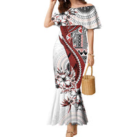 Bula Fiji Family Matching Mermaid Dress and Hawaiian Shirt Shark Tail White Masi Tapa LT7 Mom's Dress White - Polynesian Pride