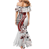 Bula Fiji Family Matching Mermaid Dress and Hawaiian Shirt Shark Tail White Masi Tapa LT7 - Polynesian Pride