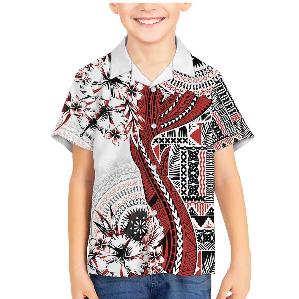 Bula Fiji Family Matching Mermaid Dress and Hawaiian Shirt Shark Tail White Masi Tapa LT7 Son's Shirt White - Polynesian Pride