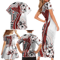 Bula Fiji Family Matching Short Sleeve Bodycon Dress and Hawaiian Shirt Shark Tail White Masi Tapa LT7 - Polynesian Pride