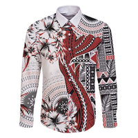 Bula Fiji Family Matching Short Sleeve Bodycon Dress and Hawaiian Shirt Shark Tail White Masi Tapa LT7 Dad's Shirt - Long Sleeve White - Polynesian Pride