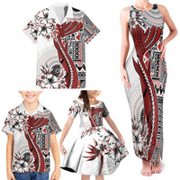 Bula Fiji Family Matching Tank Maxi Dress and Hawaiian Shirt Shark Tail White Masi Tapa LT7 - Polynesian Pride
