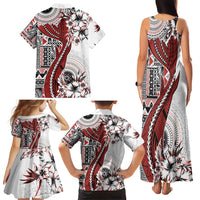 Bula Fiji Family Matching Tank Maxi Dress and Hawaiian Shirt Shark Tail White Masi Tapa LT7 - Polynesian Pride