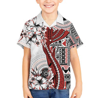 Bula Fiji Family Matching Tank Maxi Dress and Hawaiian Shirt Shark Tail White Masi Tapa LT7 Son's Shirt White - Polynesian Pride