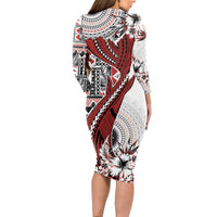 Bula Fiji Long Sleeve Bodycon Dress Shark Tail White Masi Tapa