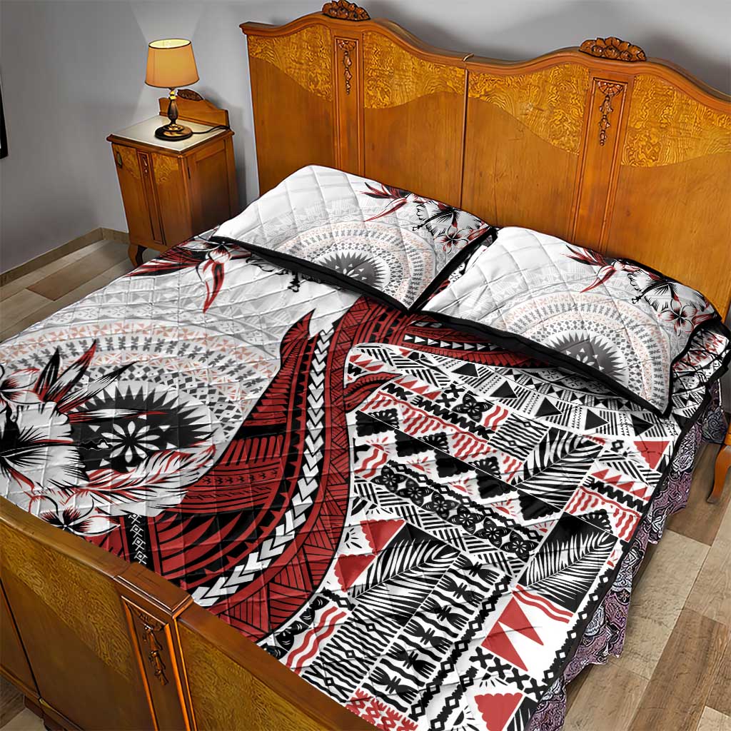 Bula Fiji Quilt Bed Set Shark Tail White Masi Tapa