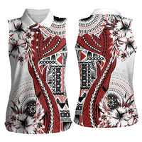 Bula Fiji Women Sleeveless Polo Shirt Shark Tail White Masi Tapa