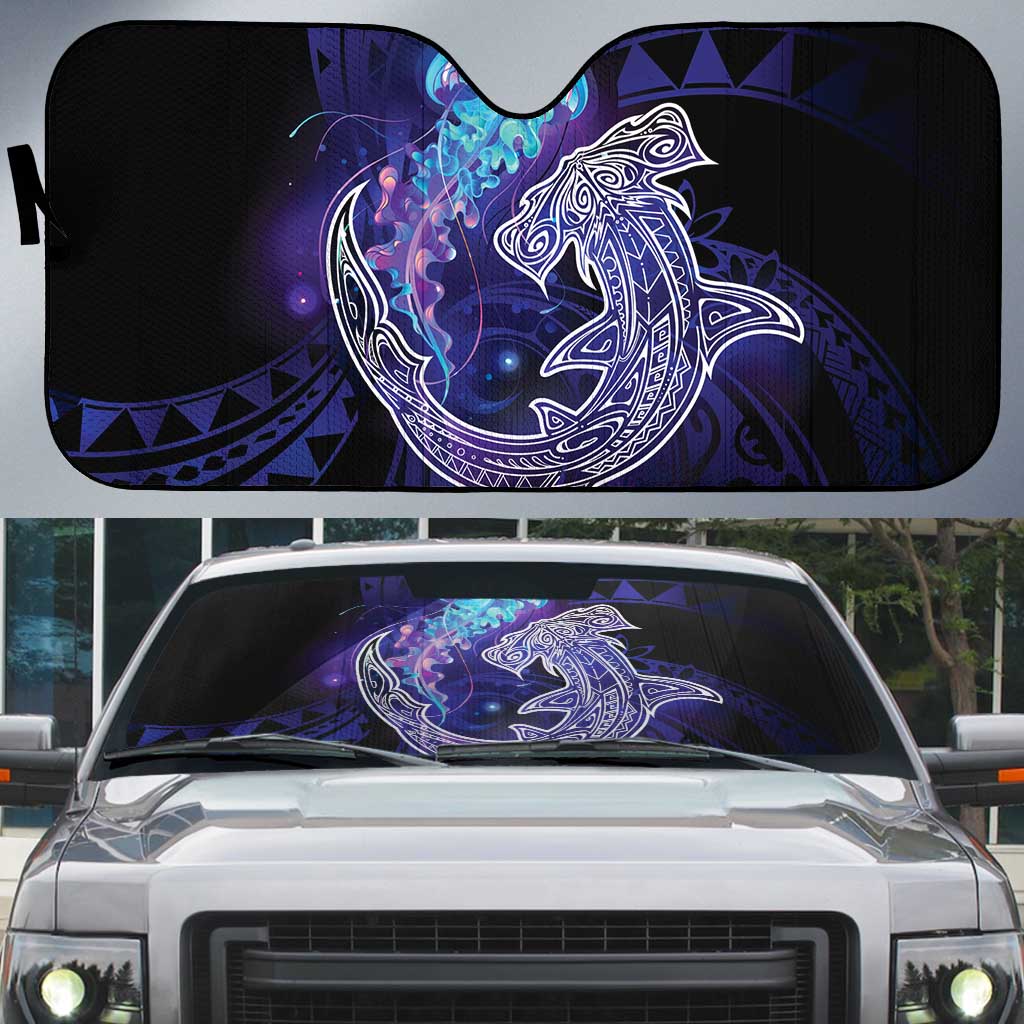 Polynesian Aumakua Auto Sun Shade Jellyfish with Shark LT7 Teal Purple - Polynesian Pride