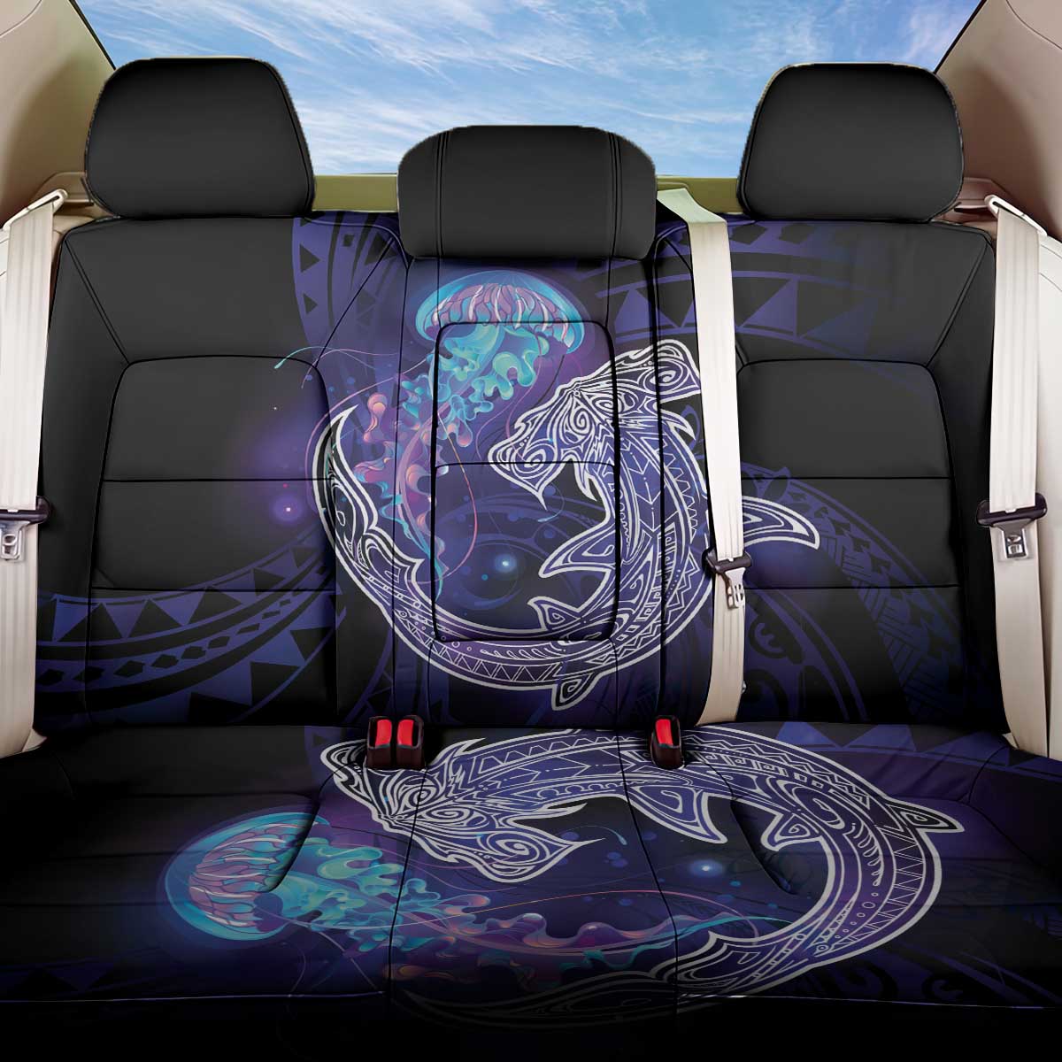 Polynesian Aumakua Back Car Seat Cover Jellyfish with Shark LT7 One Size Teal Purple - Polynesian Pride