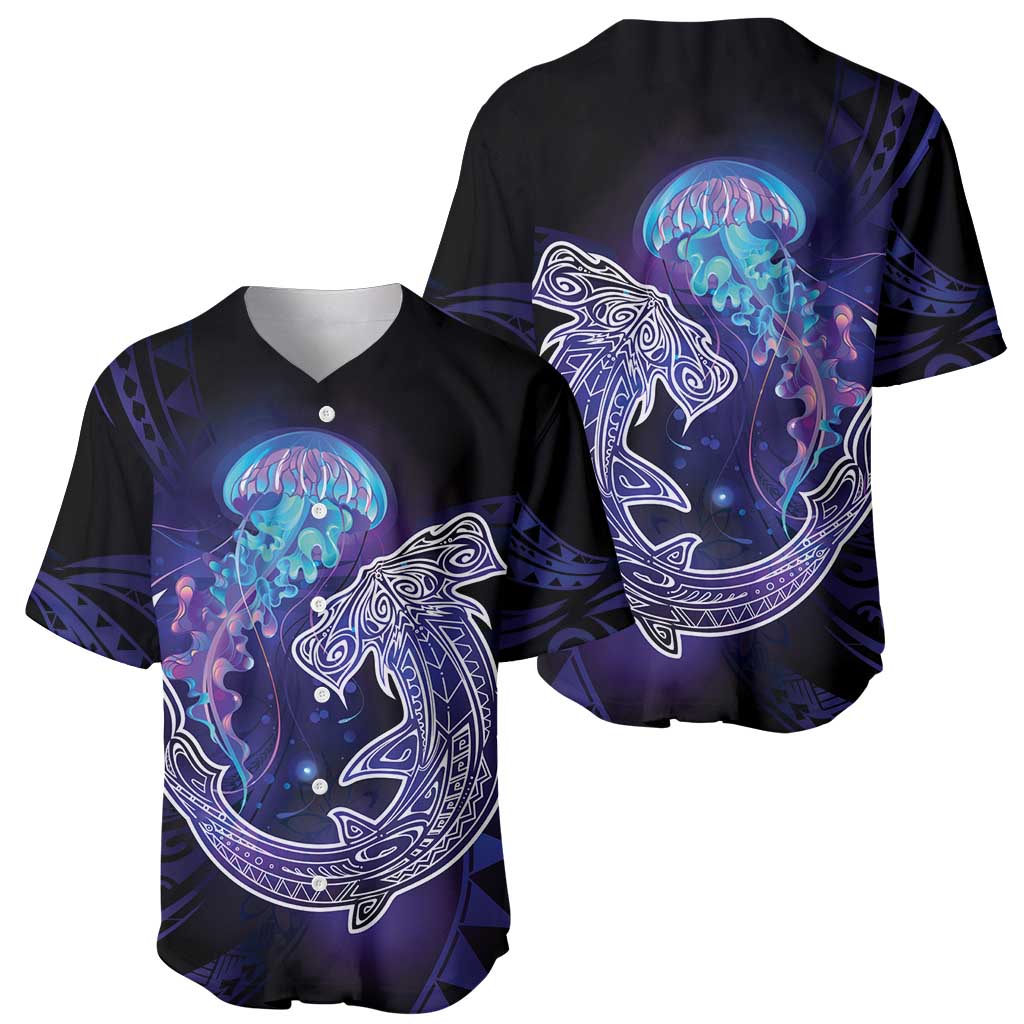 Polynesian Aumakua Baseball Jersey Jellyfish with Shark - Polynesian Pride