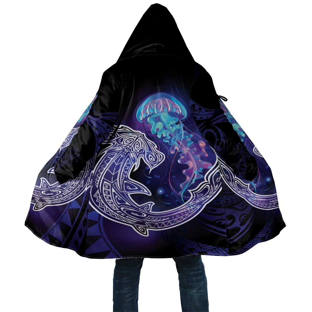 Polynesian Aumakua Cloak Jellyfish with Shark LT7 Unisex Teal Purple - Polynesian Pride