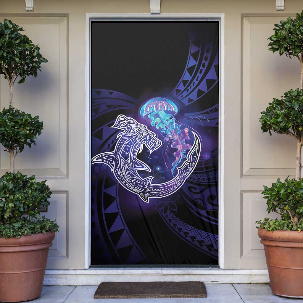 Polynesian Aumakua Door Cover Jellyfish with Shark LT7 Teal Purple - Polynesian Pride