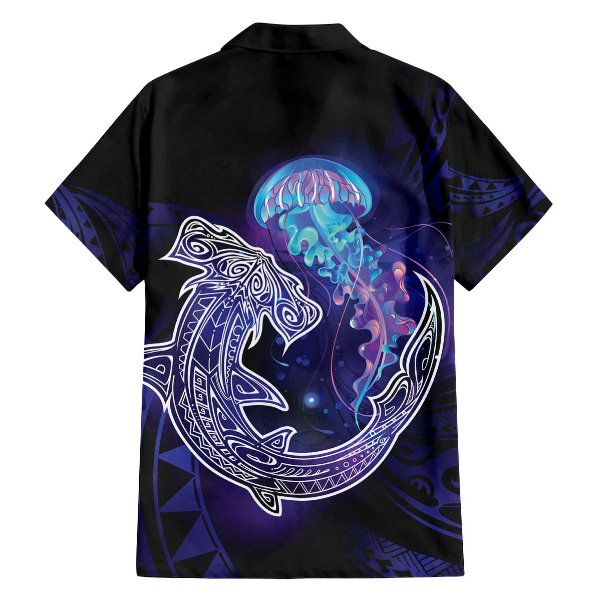 Polynesian Aumakua Family Matching Off The Shoulder Long Sleeve Dress and Hawaiian Shirt Jellyfish with Shark LT7 - Polynesian Pride