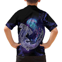 Polynesian Aumakua Family Matching Off Shoulder Short Dress and Hawaiian Shirt Jellyfish with Shark LT7 - Polynesian Pride