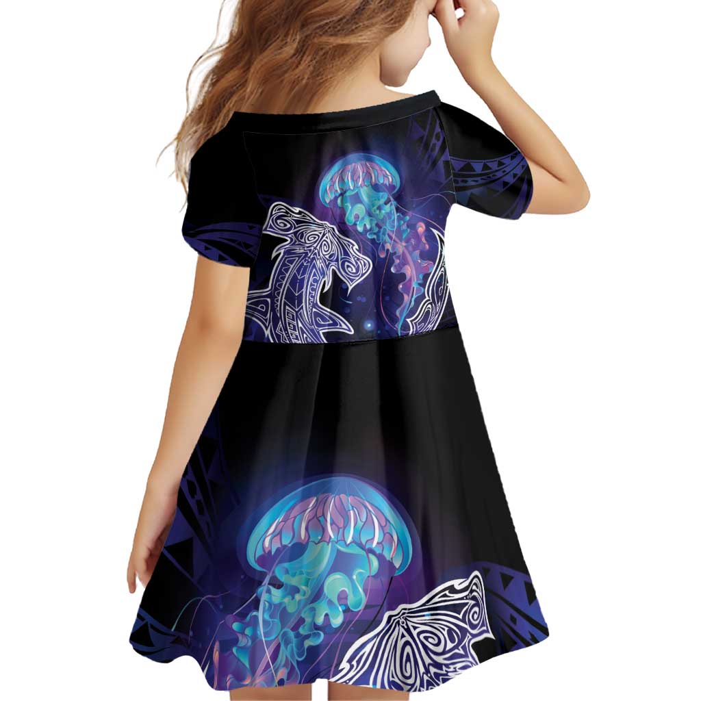 Polynesian Aumakua Family Matching Off Shoulder Short Dress and Hawaiian Shirt Jellyfish with Shark LT7 - Polynesian Pride