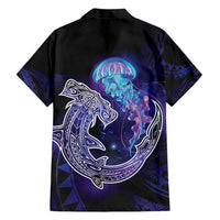 Polynesian Aumakua Family Matching Short Sleeve Bodycon Dress and Hawaiian Shirt Jellyfish with Shark LT7 - Polynesian Pride