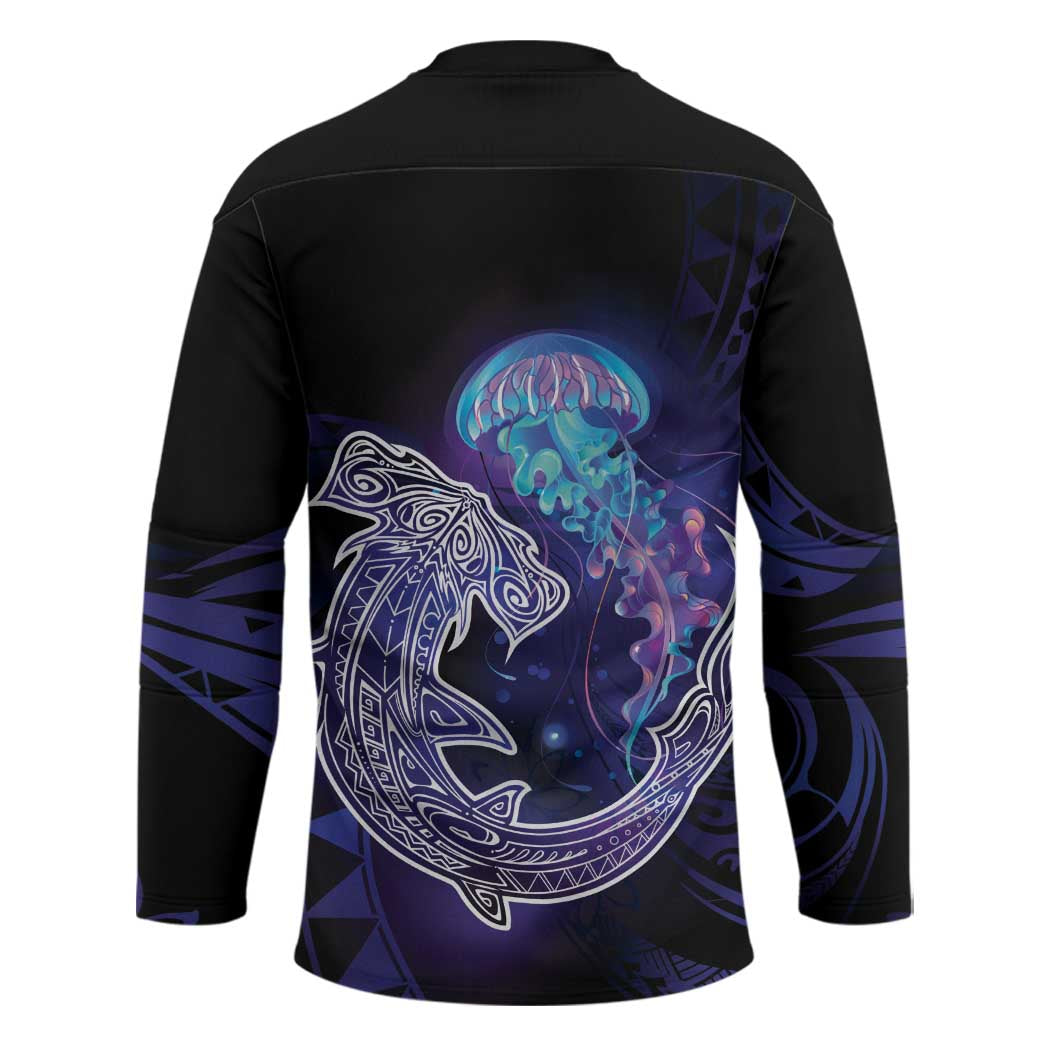 Polynesian Aumakua Hockey Jersey Jellyfish with Shark - Polynesian Pride