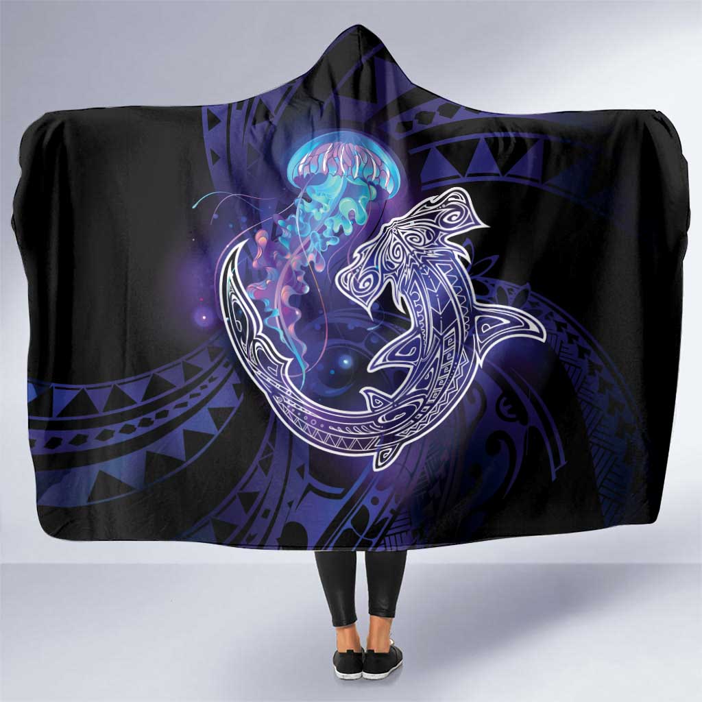 Polynesian Aumakua Hooded Blanket Jellyfish with Shark LT7 One Size Teal Purple - Polynesian Pride