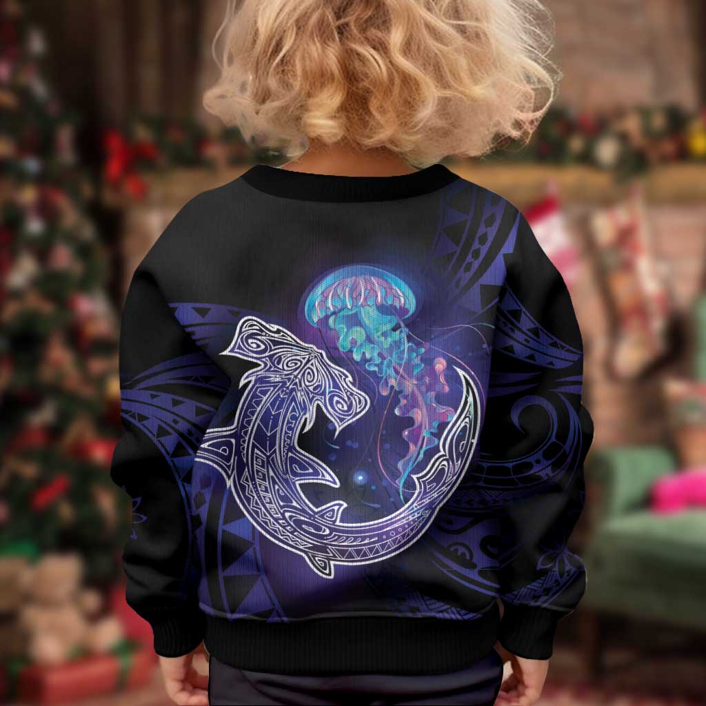 Polynesian Aumakua Kid Ugly Christmas Sweater Jellyfish with Shark - Polynesian Pride
