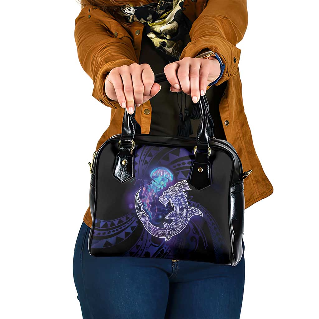 Polynesian Aumakua Shoulder Handbag Jellyfish with Shark LT7 One Size Teal Purple - Polynesian Pride