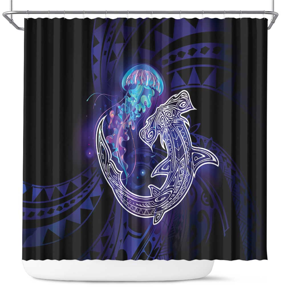 Polynesian Aumakua Shower Curtain Jellyfish with Shark LT7 Teal Purple - Polynesian Pride