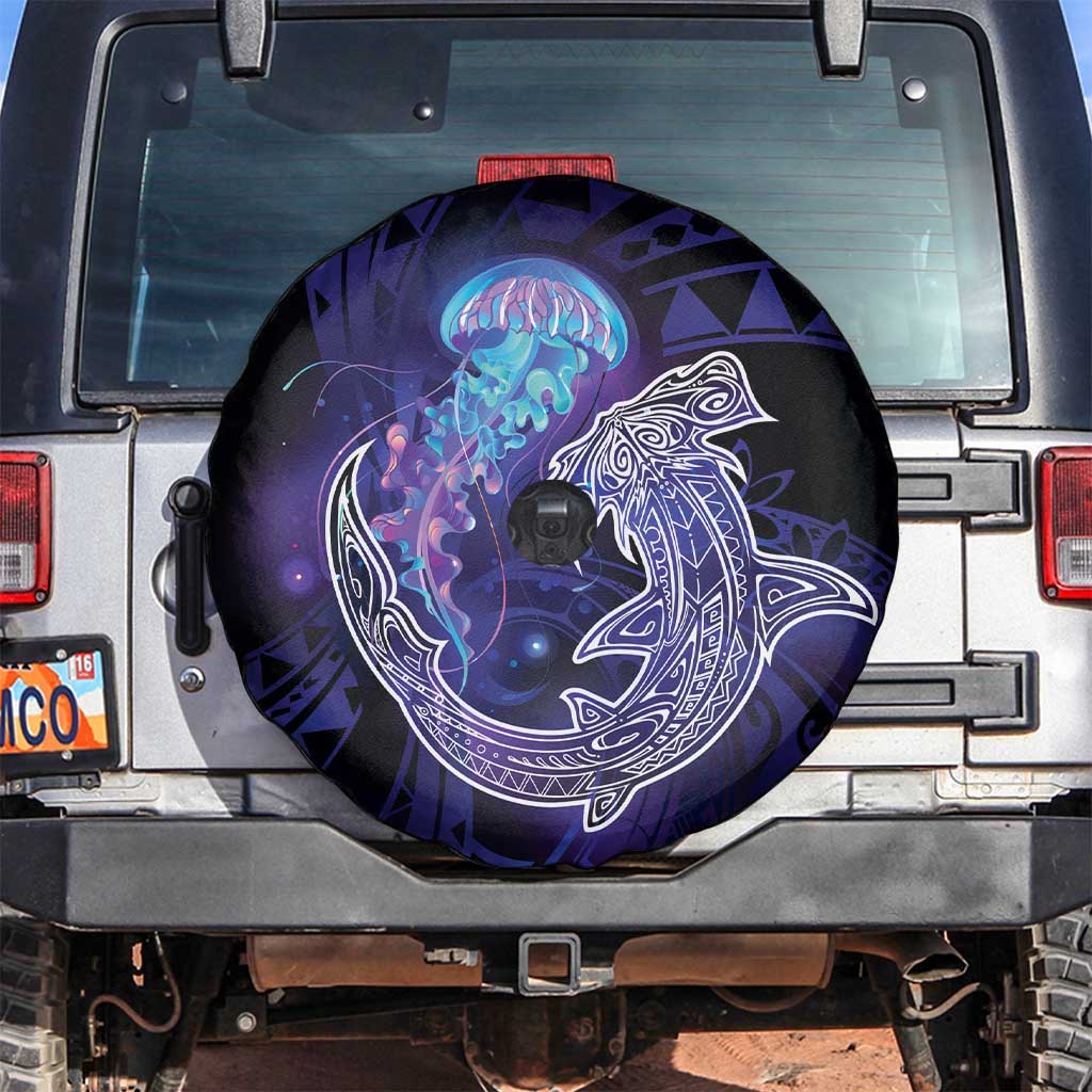 Polynesian Aumakua Spare Tire Cover Jellyfish with Shark LT7 Teal Purple - Polynesian Pride