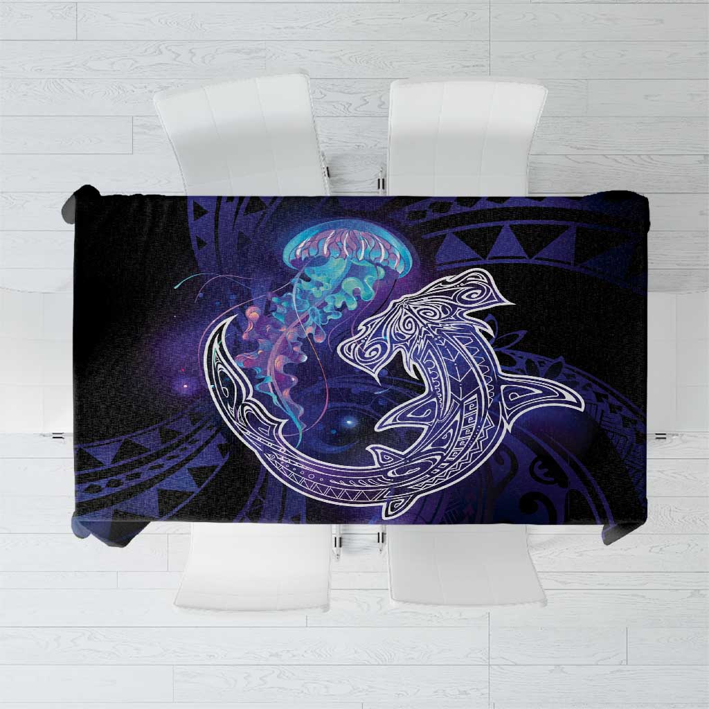 Polynesian Aumakua Tablecloth Jellyfish with Shark LT7 Teal Purple - Polynesian Pride