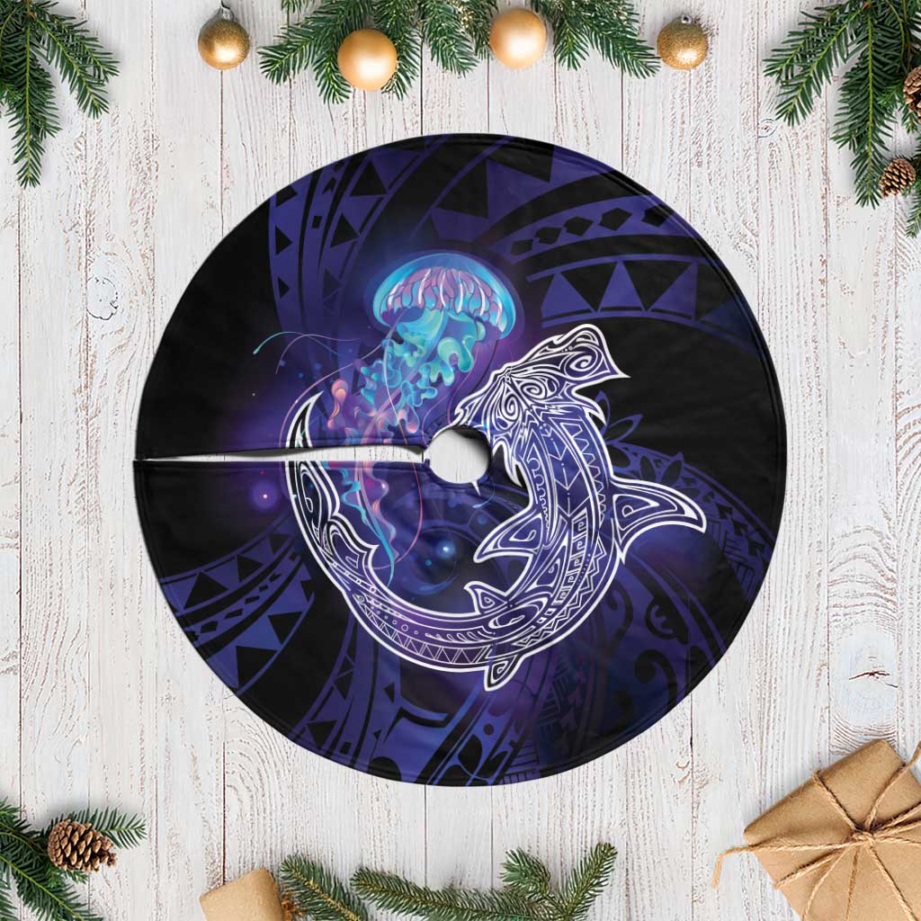 Polynesian Aumakua Tree Skirt Jellyfish with Shark LT7 Casual Teal Purple - Polynesian Pride