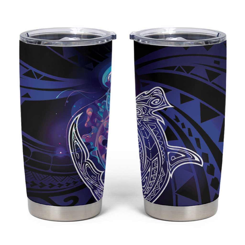 Polynesian Aumakua Tumbler Cup Jellyfish with Shark LT7 Teal Purple - Polynesian Pride