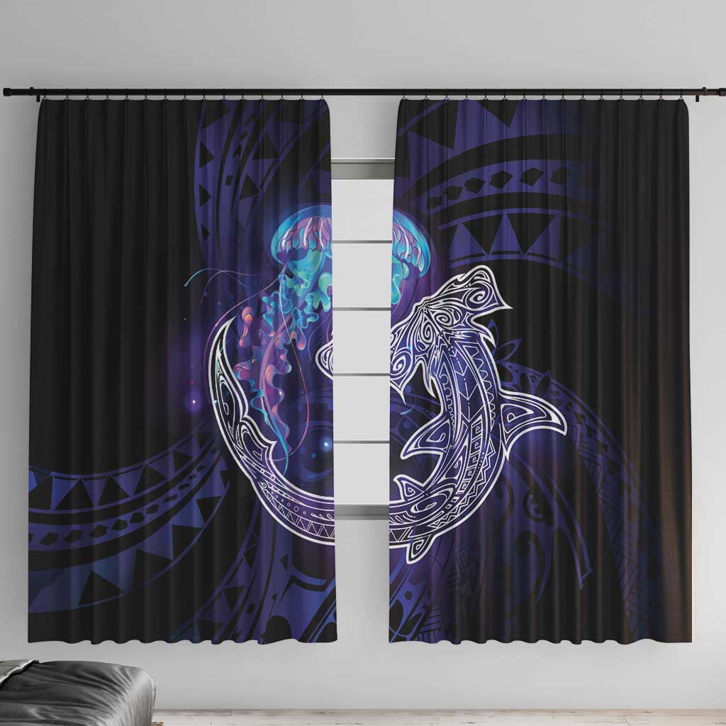 Polynesian Aumakua Window Curtain Jellyfish with Shark LT7 With Hooks Teal Purple - Polynesian Pride
