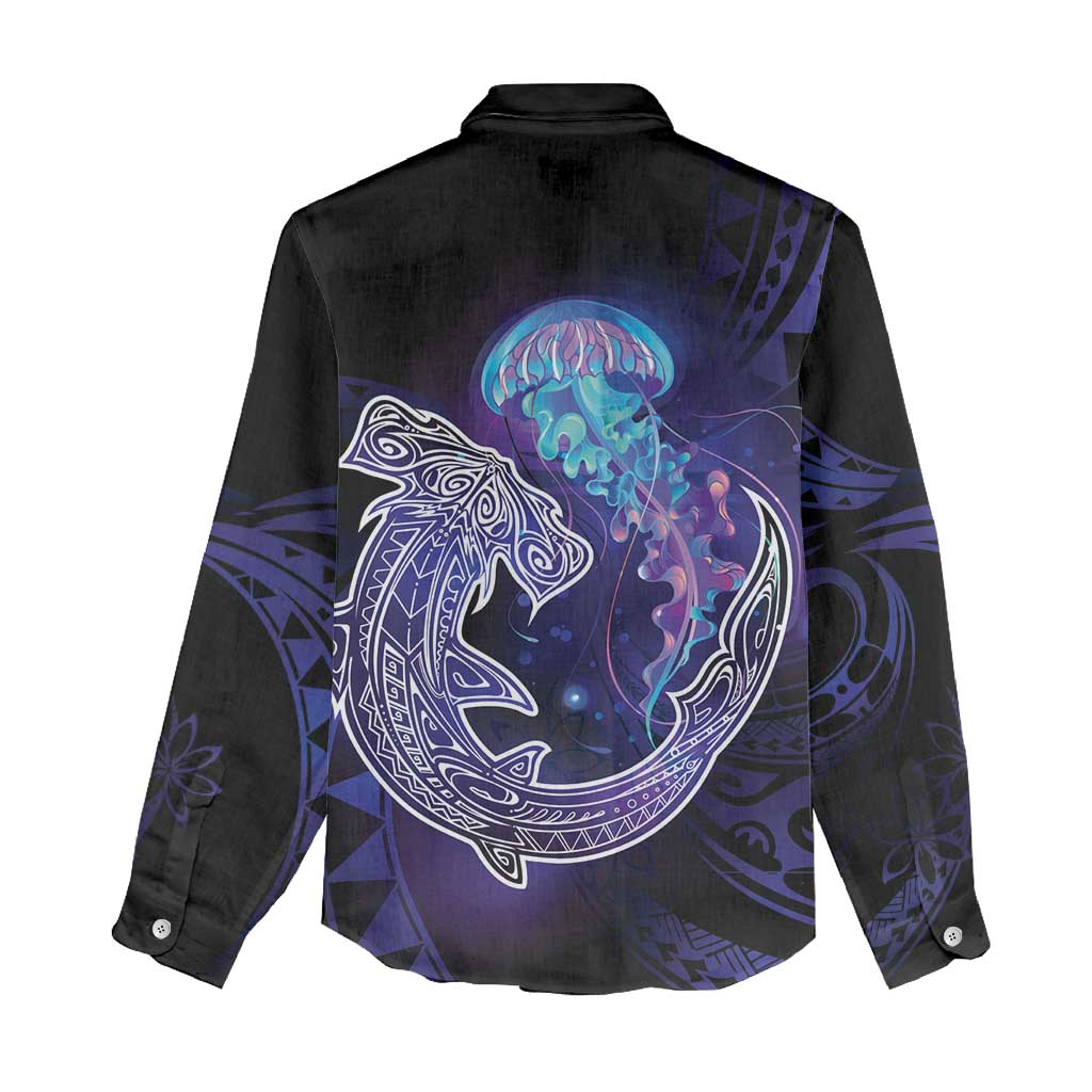 Polynesian Aumakua Women Casual Shirt Jellyfish with Shark - Polynesian Pride