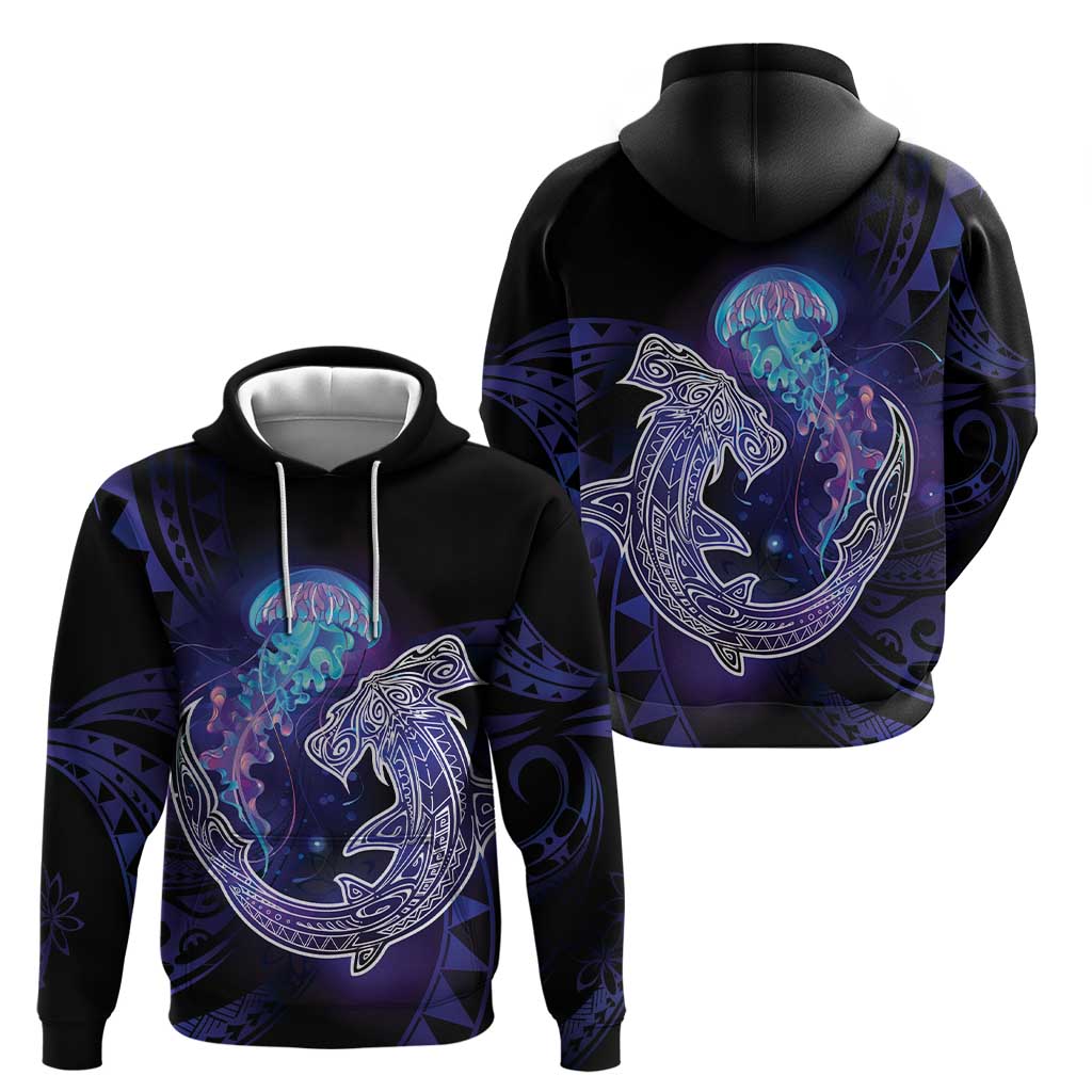Polynesian Aumakua Zip Hoodie Jellyfish with Shark - Polynesian Pride