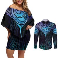 Aotearoa Maori Te Whai Rahi Couples Matching Off Shoulder Short Dress and Long Sleeve Button Shirt Tala - Nowhere You Could Go That I Won't Be With You - Polynesian Pride