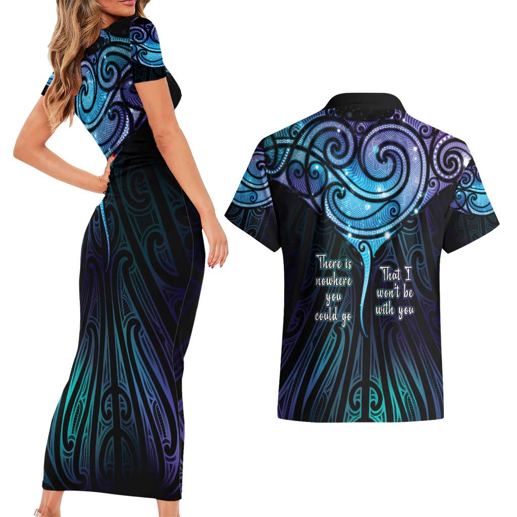 Aotearoa Maori Te Whai Rahi Couples Matching Short Sleeve Bodycon Dress and Hawaiian Shirt Tala - Nowhere You Could Go That I Won't Be With You - Polynesian Pride