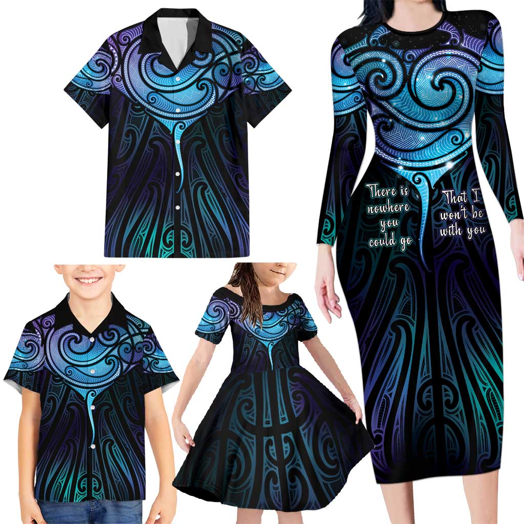 Aotearoa Maori Te Whai Rahi Family Matching Long Sleeve Bodycon Dress and Hawaiian Shirt Tala - Nowhere You Could Go That I Won't Be With You LT7 - Polynesian Pride