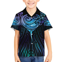 Aotearoa Maori Te Whai Rahi Family Matching Long Sleeve Bodycon Dress and Hawaiian Shirt Tala - Nowhere You Could Go That I Won't Be With You LT7 Son's Shirt Teal Purple - Polynesian Pride