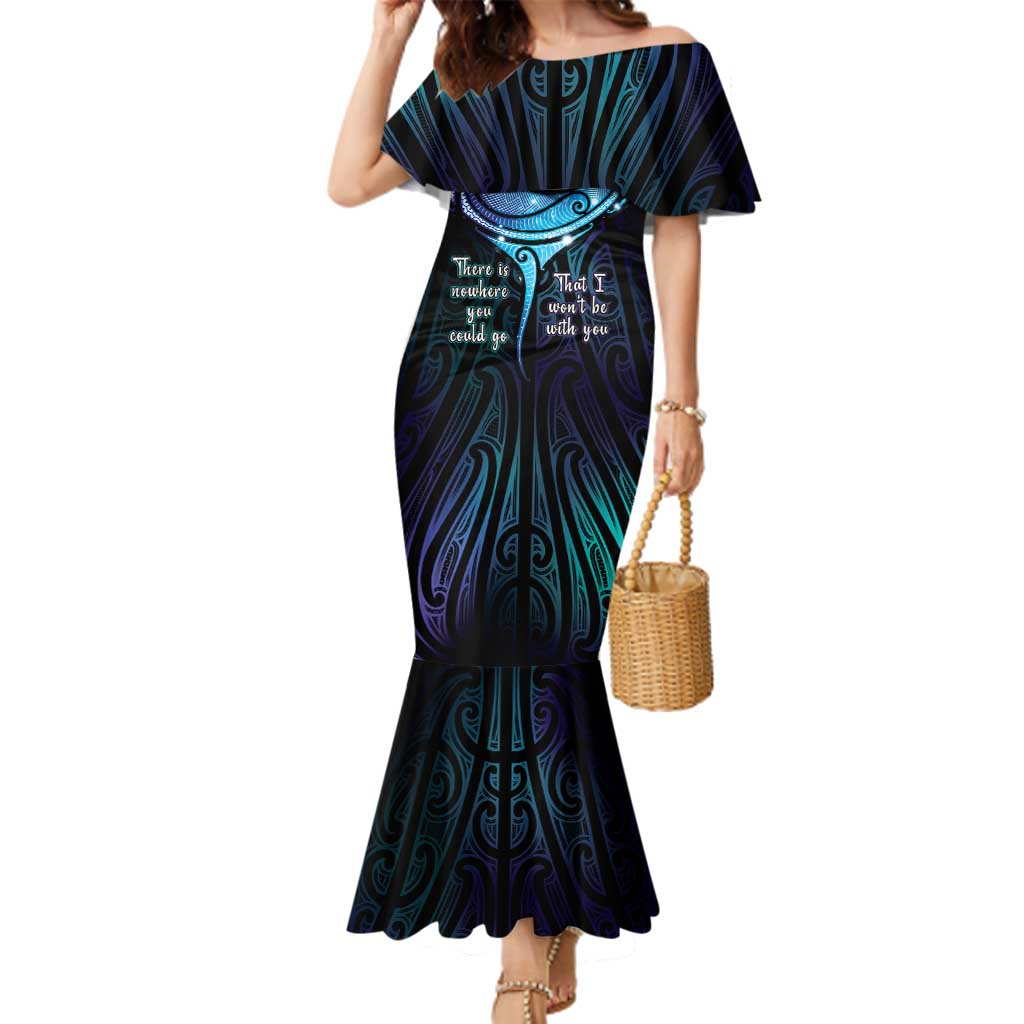 Aotearoa Maori Te Whai Rahi Family Matching Mermaid Dress and Hawaiian Shirt Tala - Nowhere You Could Go That I Won't Be With You LT7 Mom's Dress Teal Purple - Polynesian Pride