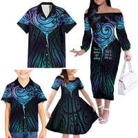 Aotearoa Maori Te Whai Rahi Family Matching Off The Shoulder Long Sleeve Dress and Hawaiian Shirt Tala - Nowhere You Could Go That I Won't Be With You LT7 - Polynesian Pride