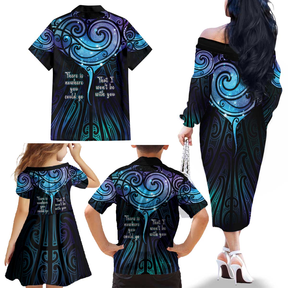 Aotearoa Maori Te Whai Rahi Family Matching Off The Shoulder Long Sleeve Dress and Hawaiian Shirt Tala - Nowhere You Could Go That I Won't Be With You LT7 - Polynesian Pride
