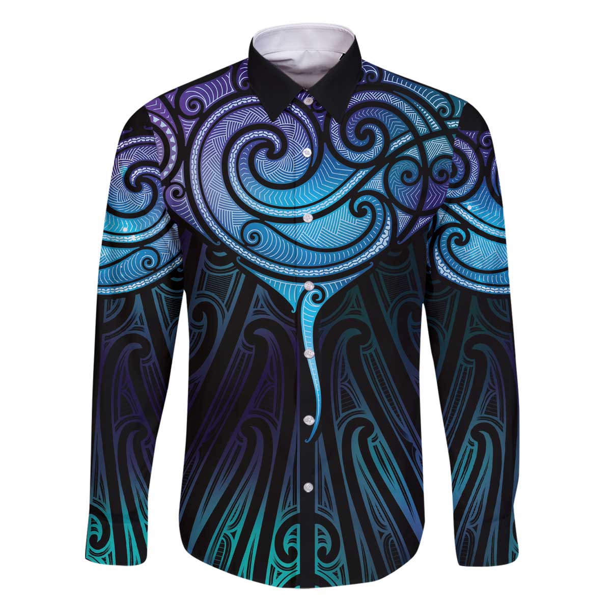 Aotearoa Maori Te Whai Rahi Family Matching Off The Shoulder Long Sleeve Dress and Hawaiian Shirt Tala - Nowhere You Could Go That I Won't Be With You LT7 Dad's Shirt - Long Sleeve Teal Purple - Polynesian Pride