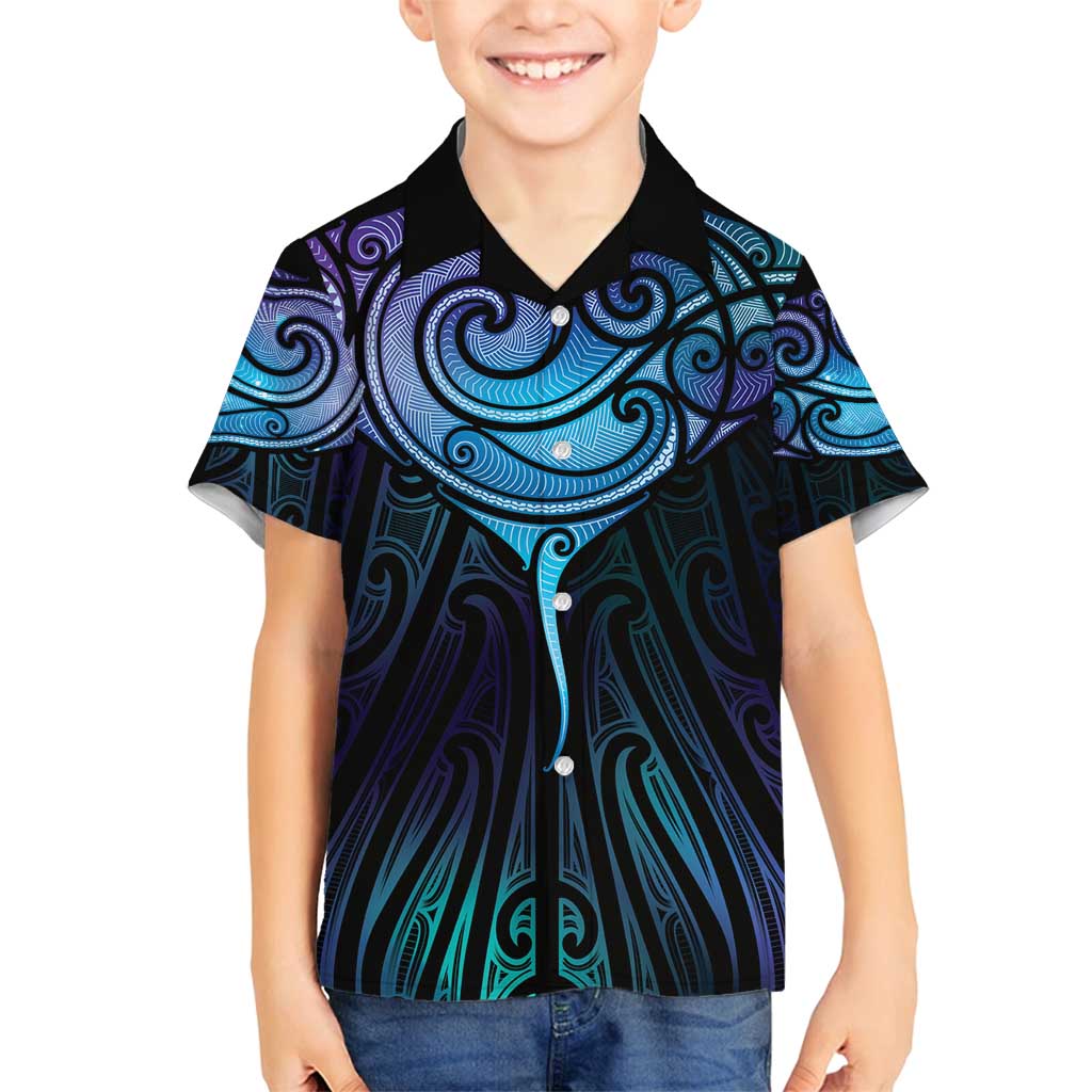 Aotearoa Maori Te Whai Rahi Family Matching Off Shoulder Maxi Dress and Hawaiian Shirt Tala - Nowhere You Could Go That I Won't Be With You LT7 Son's Shirt Teal Purple - Polynesian Pride
