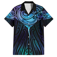 Aotearoa Maori Te Whai Rahi Family Matching Off Shoulder Short Dress and Hawaiian Shirt Tala - Nowhere You Could Go That I Won't Be With You LT7 Dad's Shirt - Short Sleeve Teal Purple - Polynesian Pride